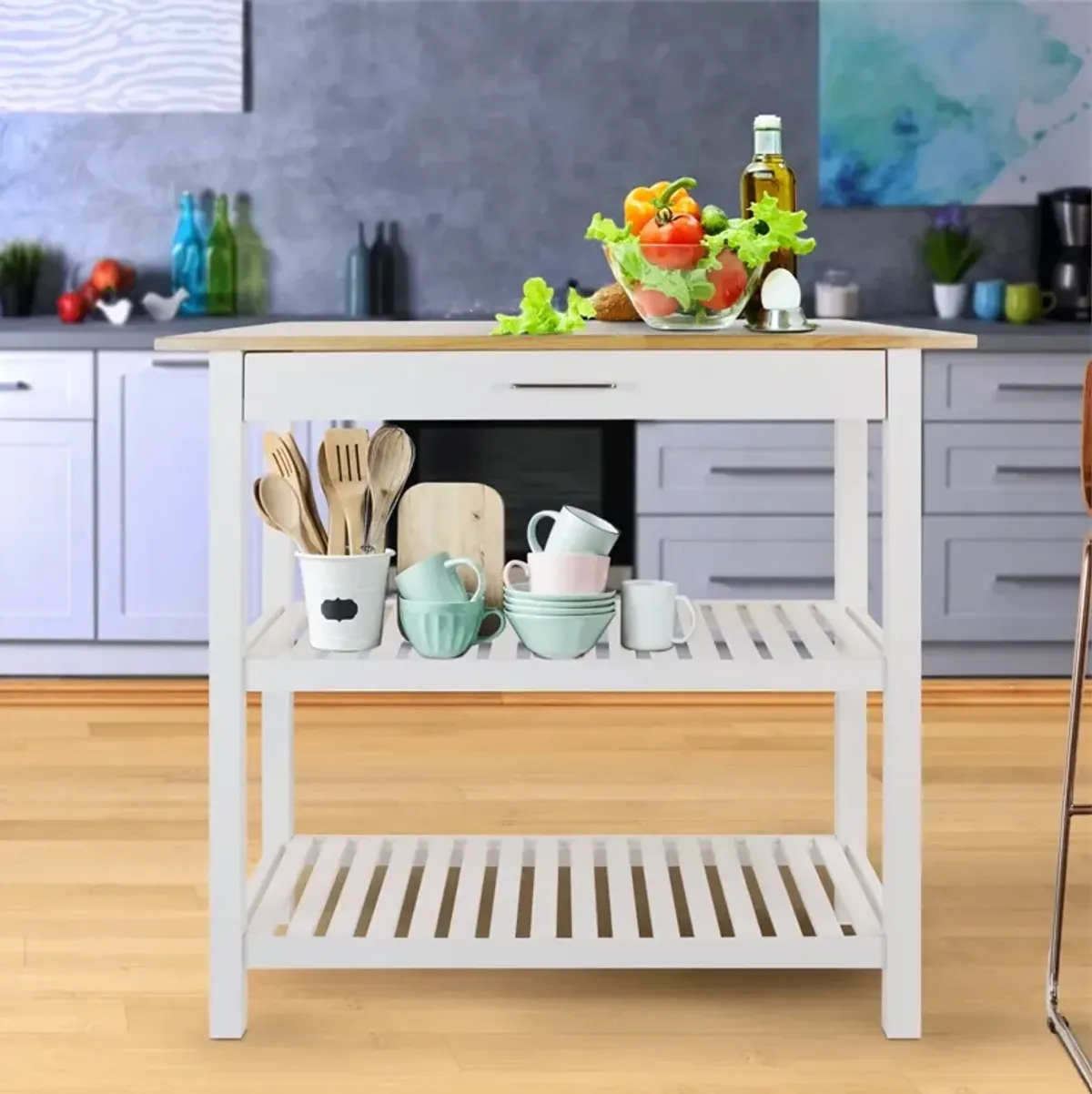 Kitchen Island with Solid Wood Top