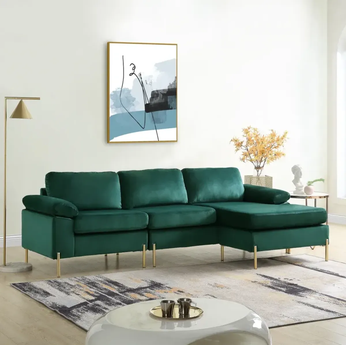 Shannon Velvet Sectional Sofa With Chaise