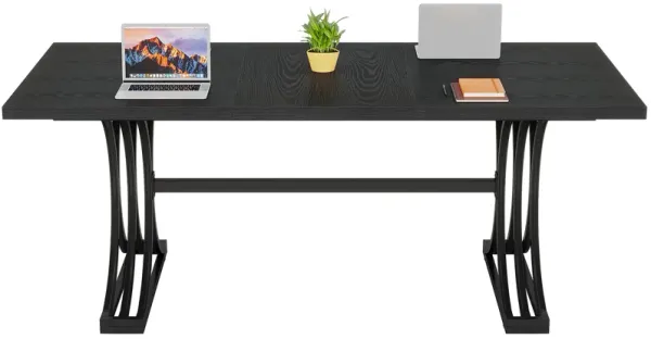Tribesigns 63" Large Office Desk, Modern Executive Desks with Stylish Legs, Wood Computer Desk, Business Furniture Work Desk for Home Office (Black)