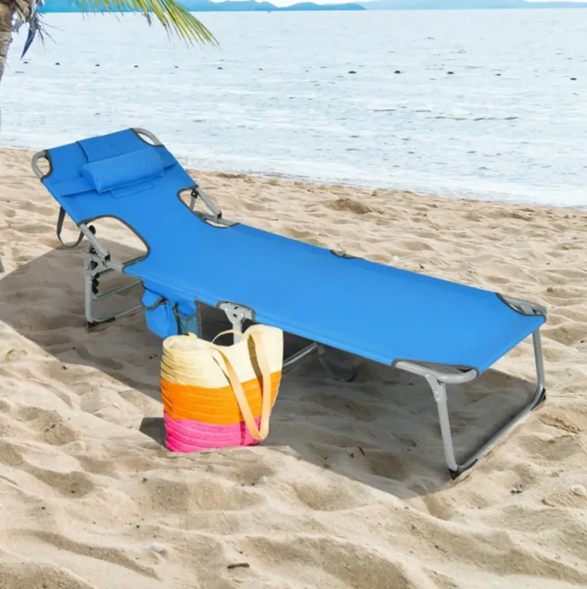 Hivvago Folding Beach Lounge Chair with Pillow for Outdoor