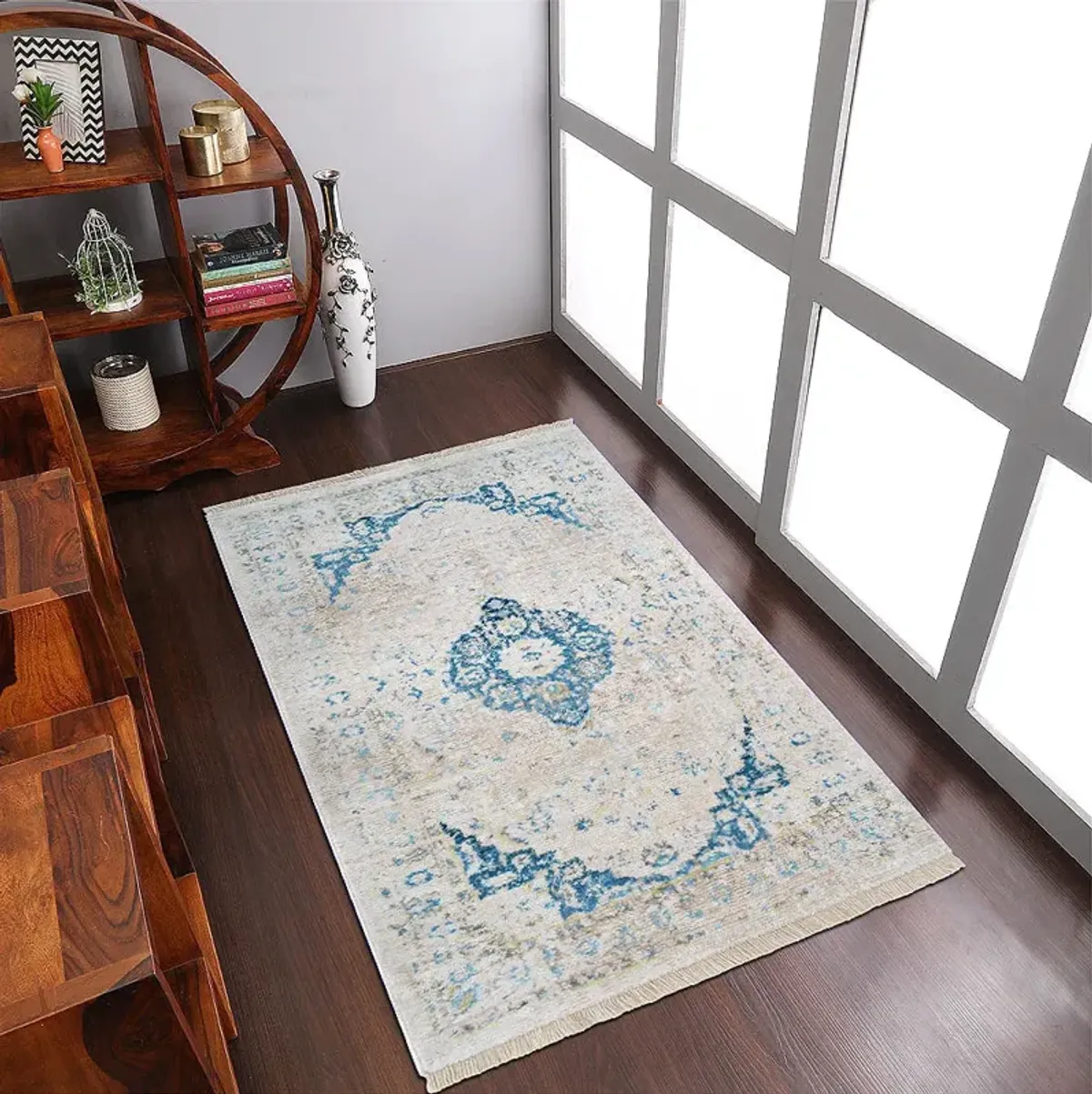RUGSOTIC CARPETS MACHINE MADE POLYESTER AREA RUGS  - 8'x10', Rectangle Shape, Ivory Color, Classic Oriental Traditional  Design, Low Pile Machine Made Area Rugs for Living Room, Bed Room (M00069)