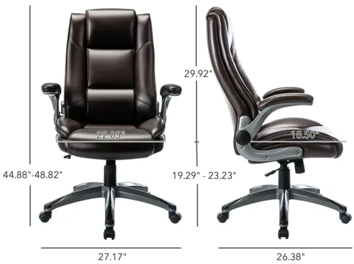 Ergonomic High Back Office Desk Chair, Bonded Leather Ergonomic Home Office Chair With Flip-Up Arms