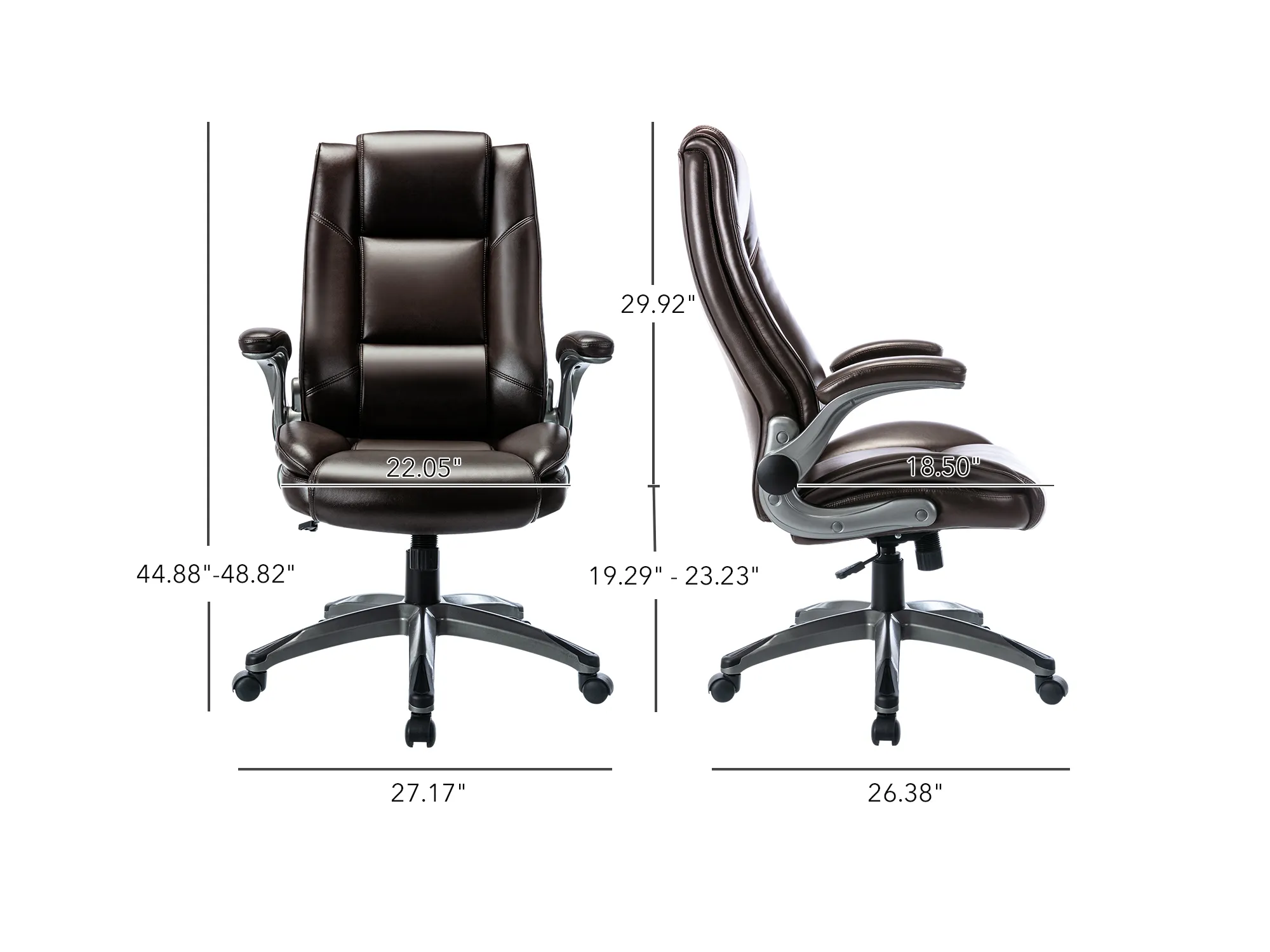 Ergonomic High Back Office Desk Chair, Bonded Leather Ergonomic Home Office Chair With Flip-Up Arms