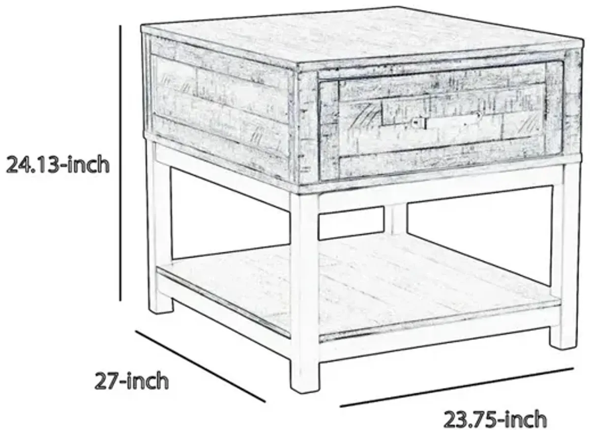 Two Tone Wooden End Table with 1 Drawer and Metal Base, Brown and Black-Benzara