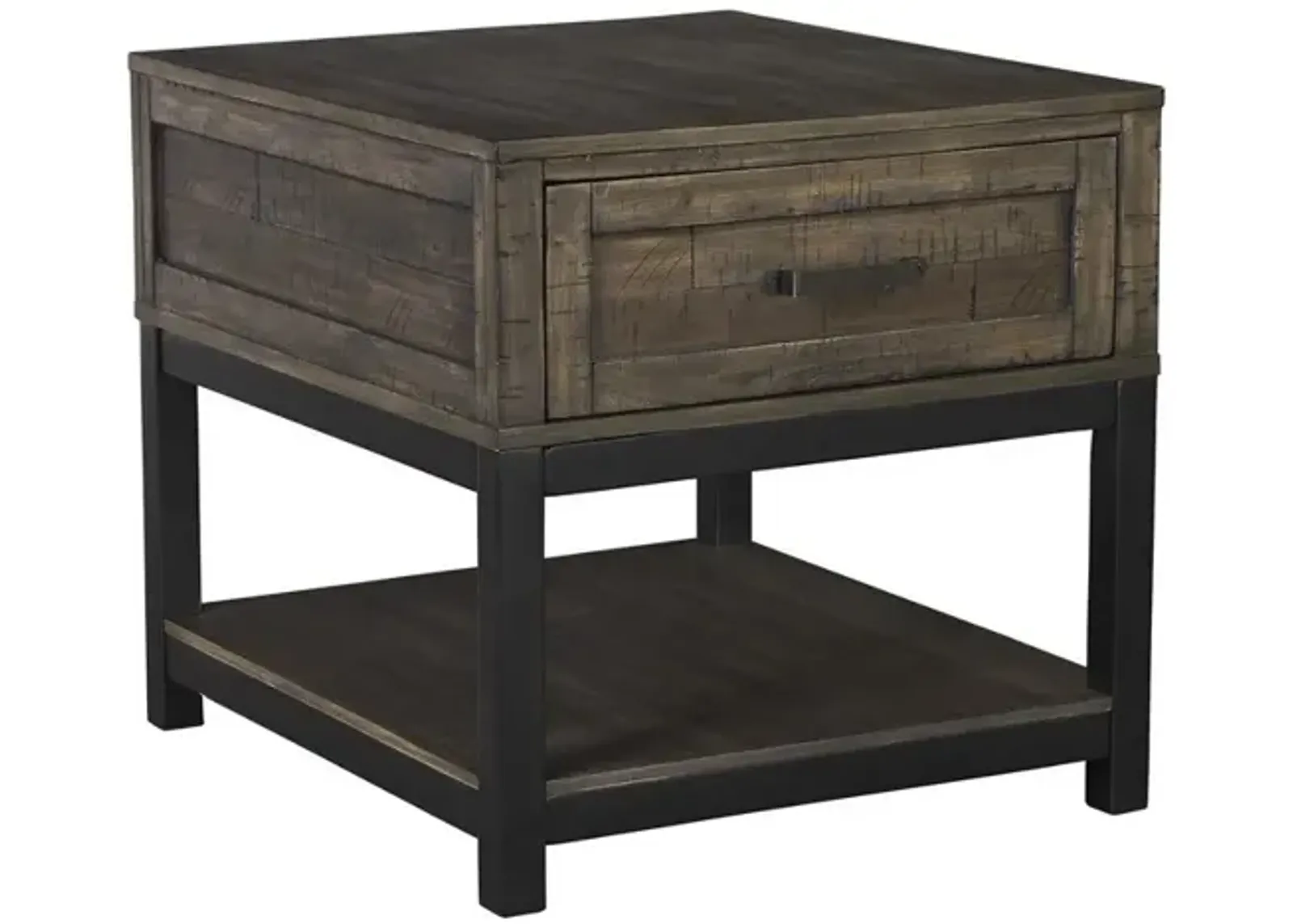 Two Tone Wooden End Table with 1 Drawer and Metal Base, Brown and Black-Benzara