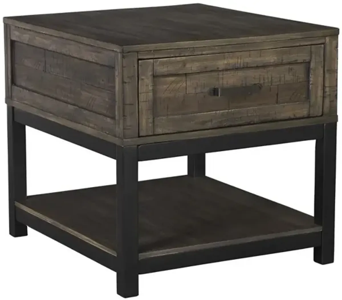 Two Tone Wooden End Table with 1 Drawer and Metal Base, Brown and Black-Benzara