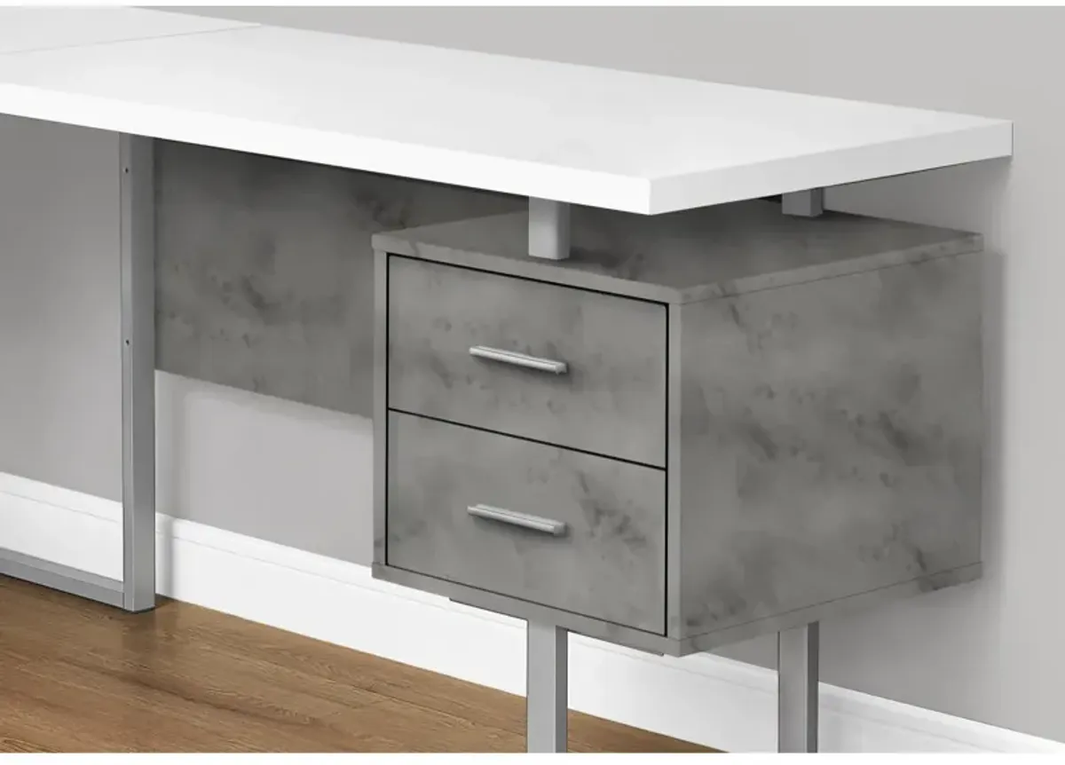 Monarch Specialties Computer Desk, Home Office, Corner, Left, Right Set-Up, Storage Drawers, 70"L, L Shape, Work, Laptop, Metal, Laminate, Grey, White, Contemporary, Modern