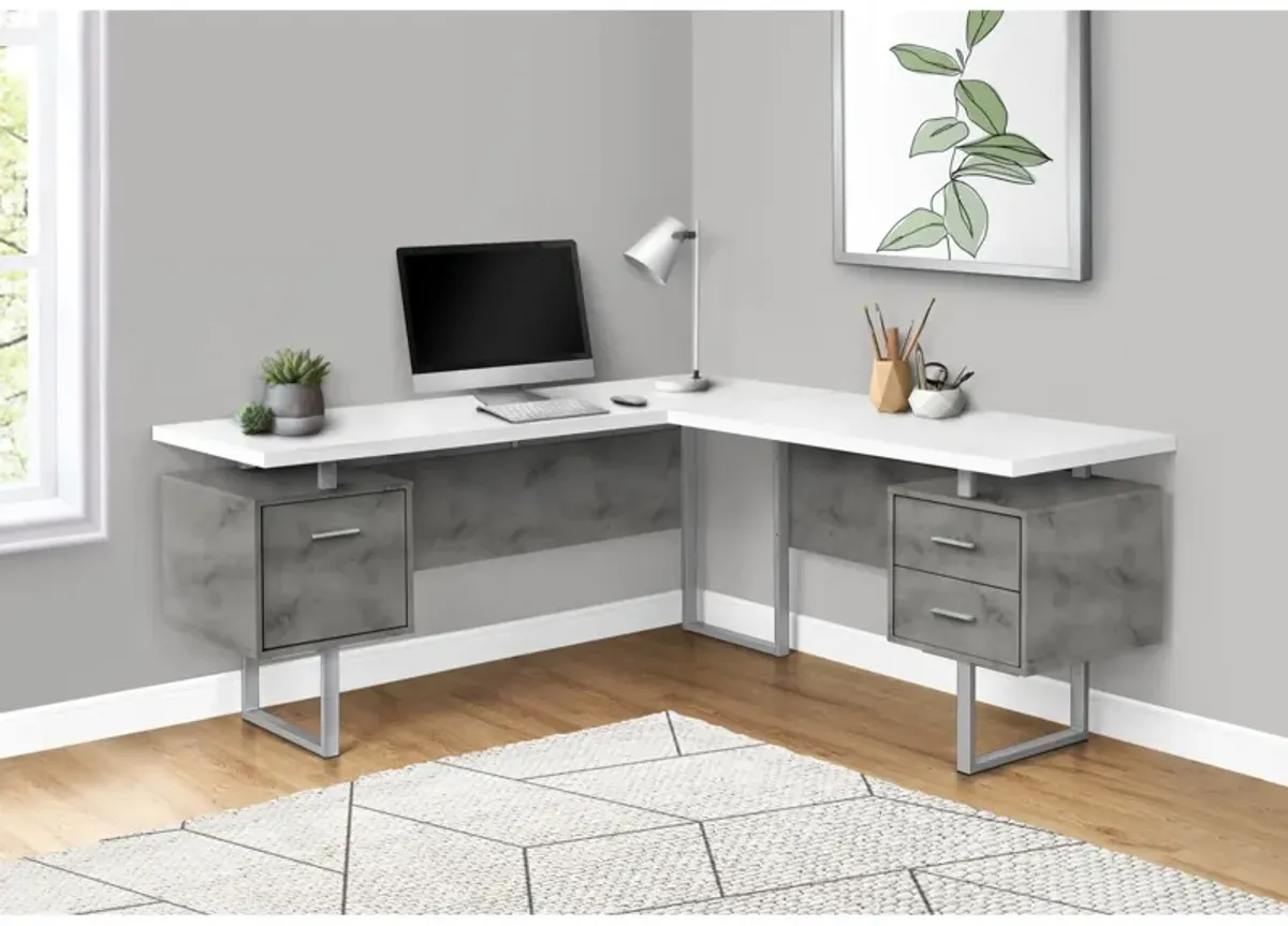 Monarch Specialties Computer Desk, Home Office, Corner, Left, Right Set-Up, Storage Drawers, 70"L, L Shape, Work, Laptop, Metal, Laminate, Grey, White, Contemporary, Modern