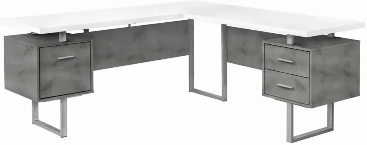 Monarch Specialties Computer Desk, Home Office, Corner, Left, Right Set-Up, Storage Drawers, 70"L, L Shape, Work, Laptop, Metal, Laminate, Grey, White, Contemporary, Modern