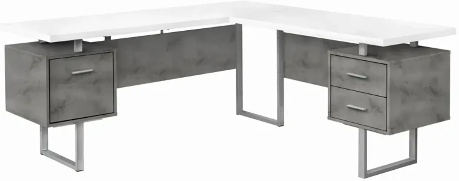 Monarch Specialties Computer Desk, Home Office, Corner, Left, Right Set-Up, Storage Drawers, 70"L, L Shape, Work, Laptop, Metal, Laminate, Grey, White, Contemporary, Modern