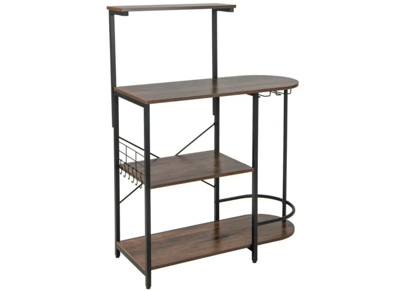 Hivvago 4-Tier Kitchen Bakers Rack with 6 S-Hooks and Stemware Racks-Rustic Brown