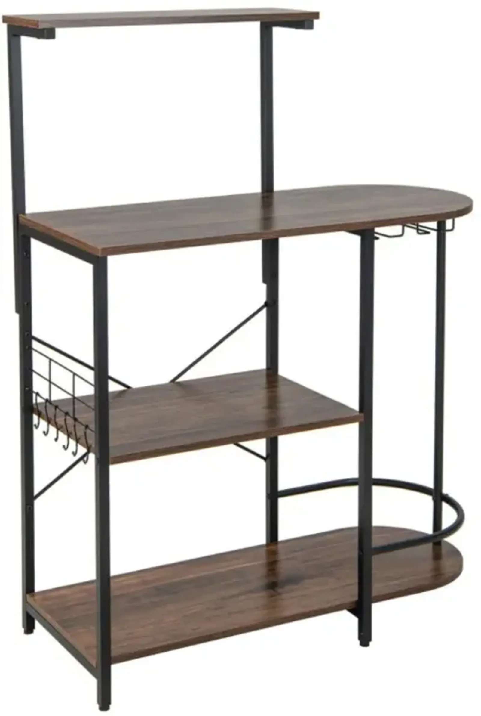 Hivvago 4-Tier Kitchen Bakers Rack with 6 S-Hooks and Stemware Racks-Rustic Brown