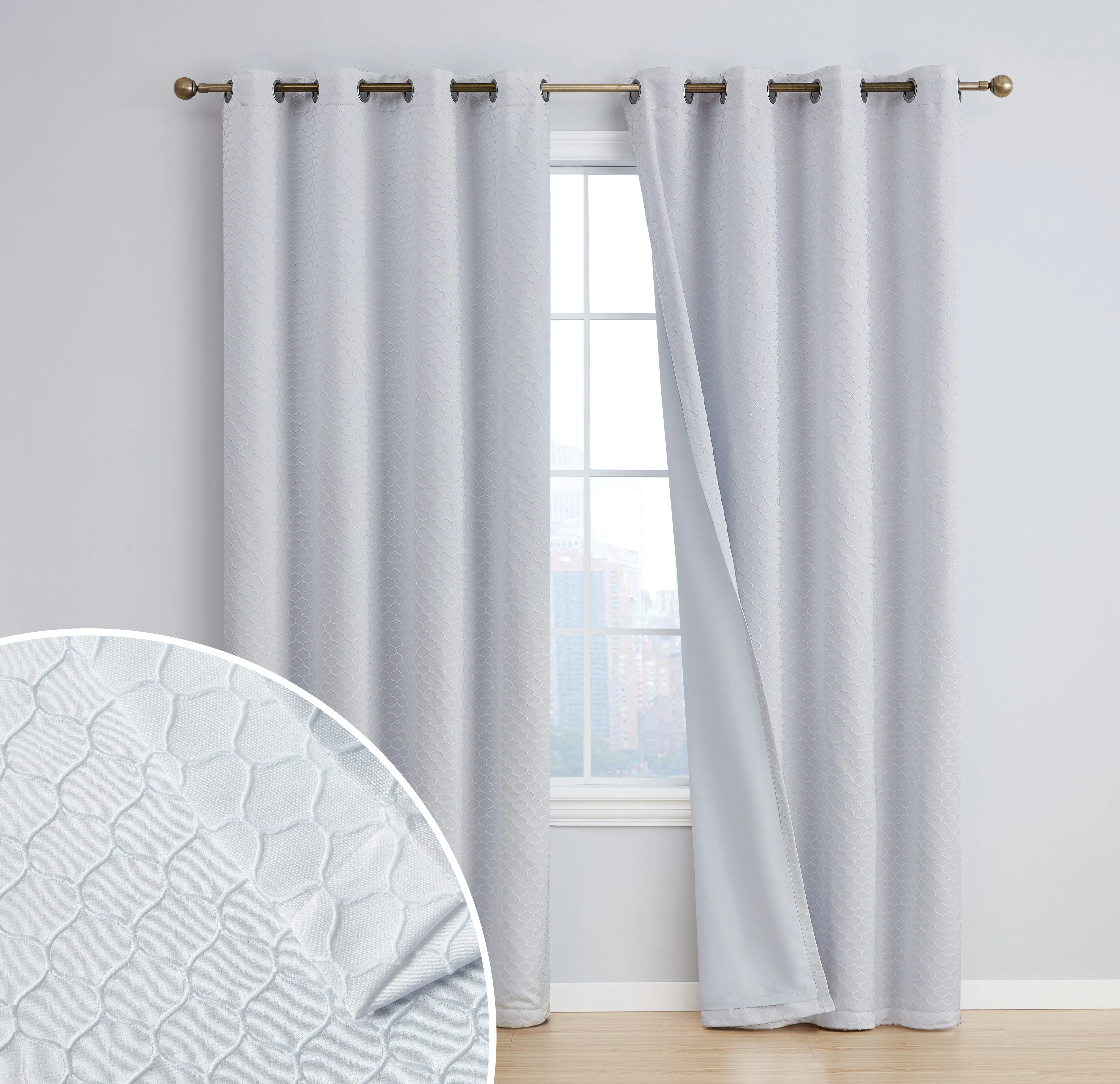 THD Passaic Geometric 100% Full Complete Blackout Room Darkening Noise Reducing Thermal Grommet Curtains - Set of 2