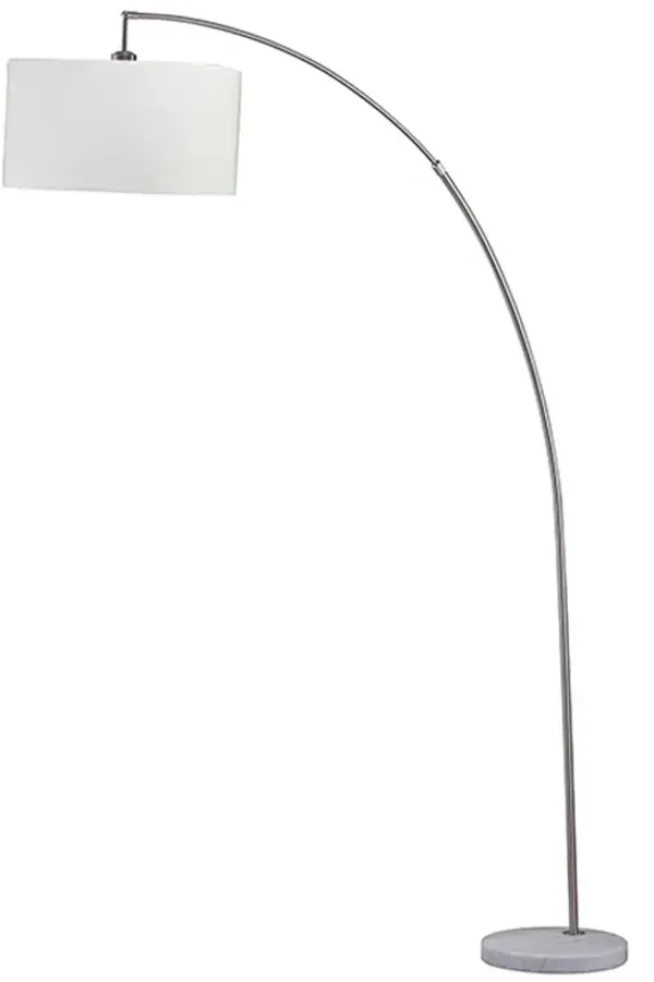 Floor Lamp with Curved Metal Frame and Drum Shade, Silver - Benzara