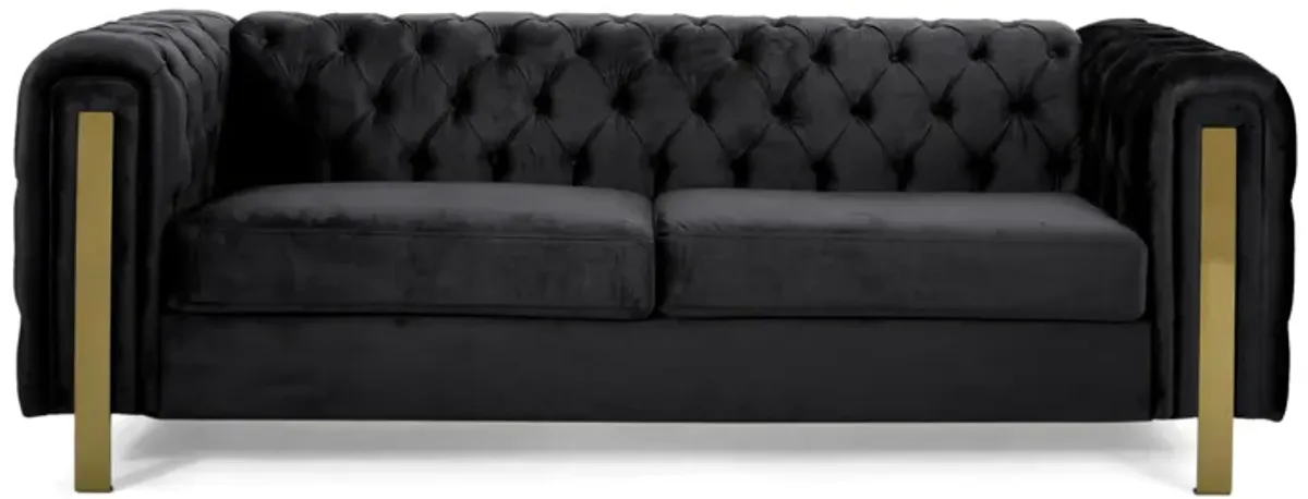 Nua Sofa, Chesterfield Tufted Black Velvet, Modern Gold Legs