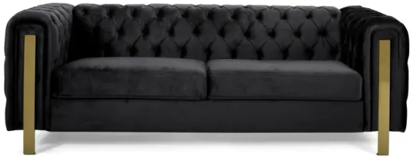 Nua Sofa, Chesterfield Tufted Black Velvet, Modern Gold Legs