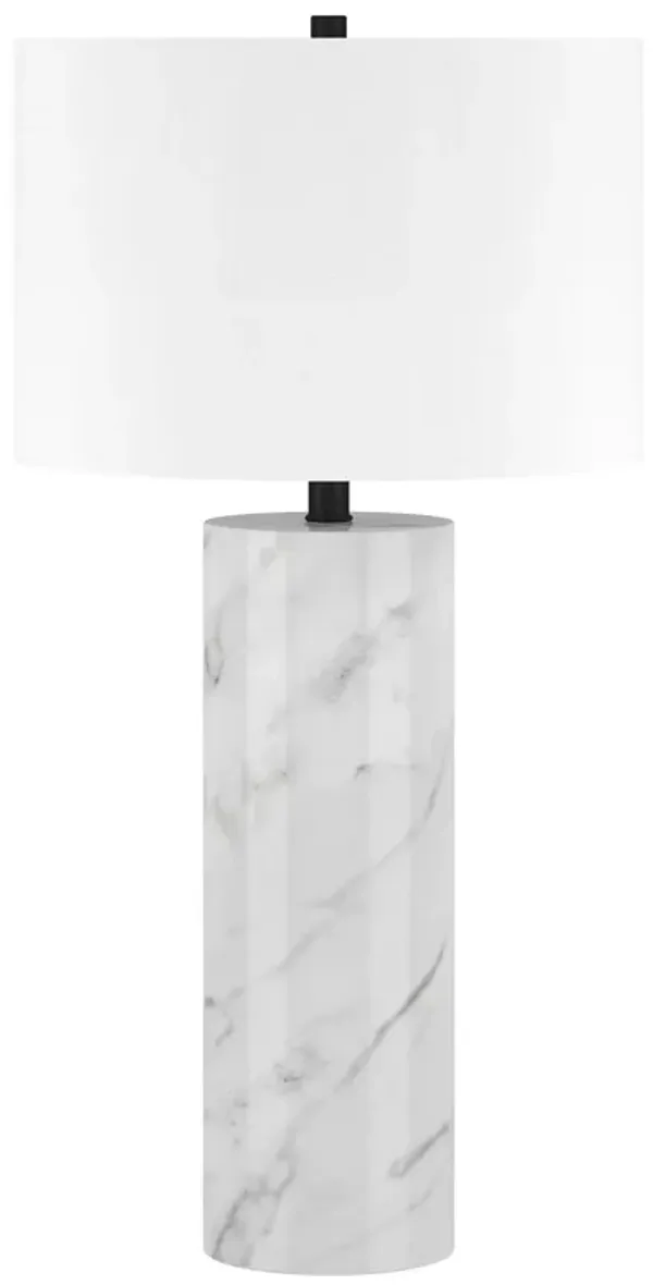 Hivvago 30" White Marble Cylinder Table Lamp With White Drum Shade
