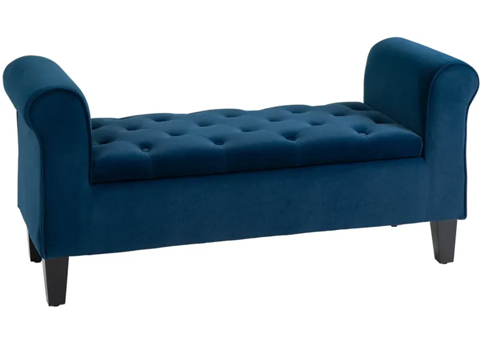 Blue Upholstered Storage: Button-Tufted Ottoman Bench with Arms