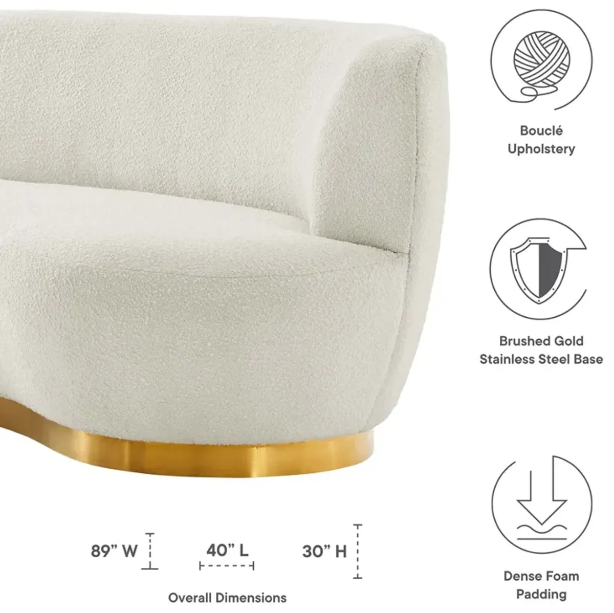 Kindred Boucle Upholstered Upholstered Fabric Sofa White EEI-5487-GLD-IVO