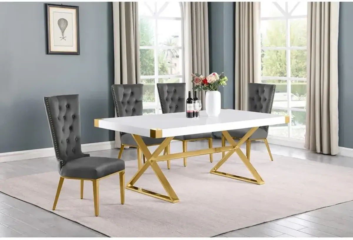 Best Quality Furniture 5pc Small(78) white wood top dining set with gold base and 4 chairs