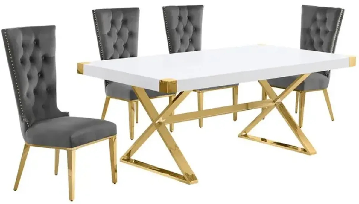 Best Quality Furniture 5pc Small(78) white wood top dining set with gold base and 4 chairs