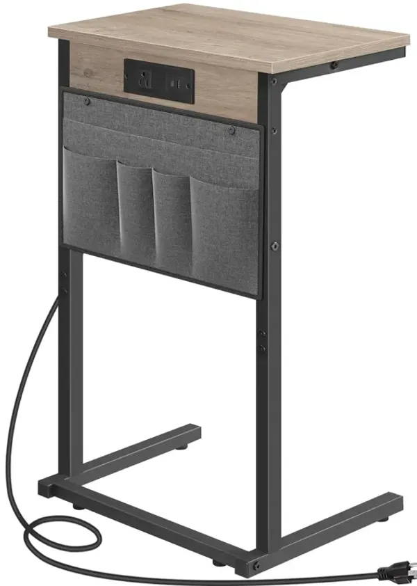 HOOBRO C Shaped End Table with Charging Station, 28"" Tall Couch Table for Couch and Recliner for Small Spaces, Slide Under Sofa