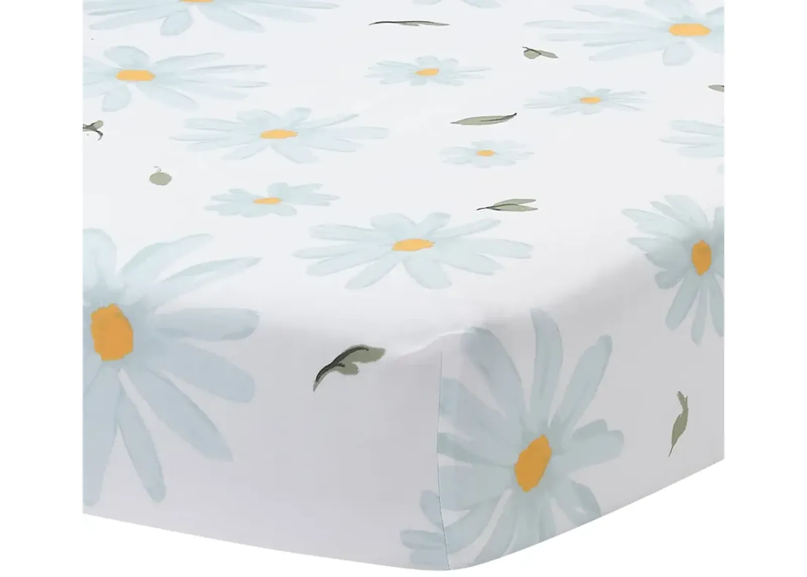 Lambs & Ivy Sweet Daisy 100% Cotton White/Blue Floral Baby Fitted Crib Sheet