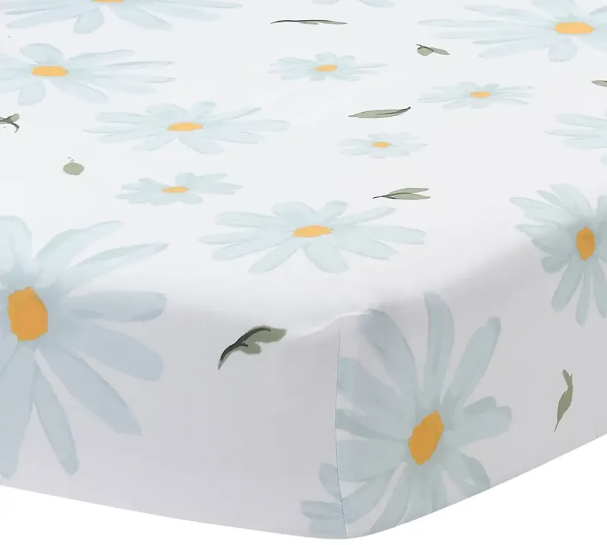 Lambs & Ivy Sweet Daisy 100% Cotton White/Blue Floral Baby Fitted Crib Sheet