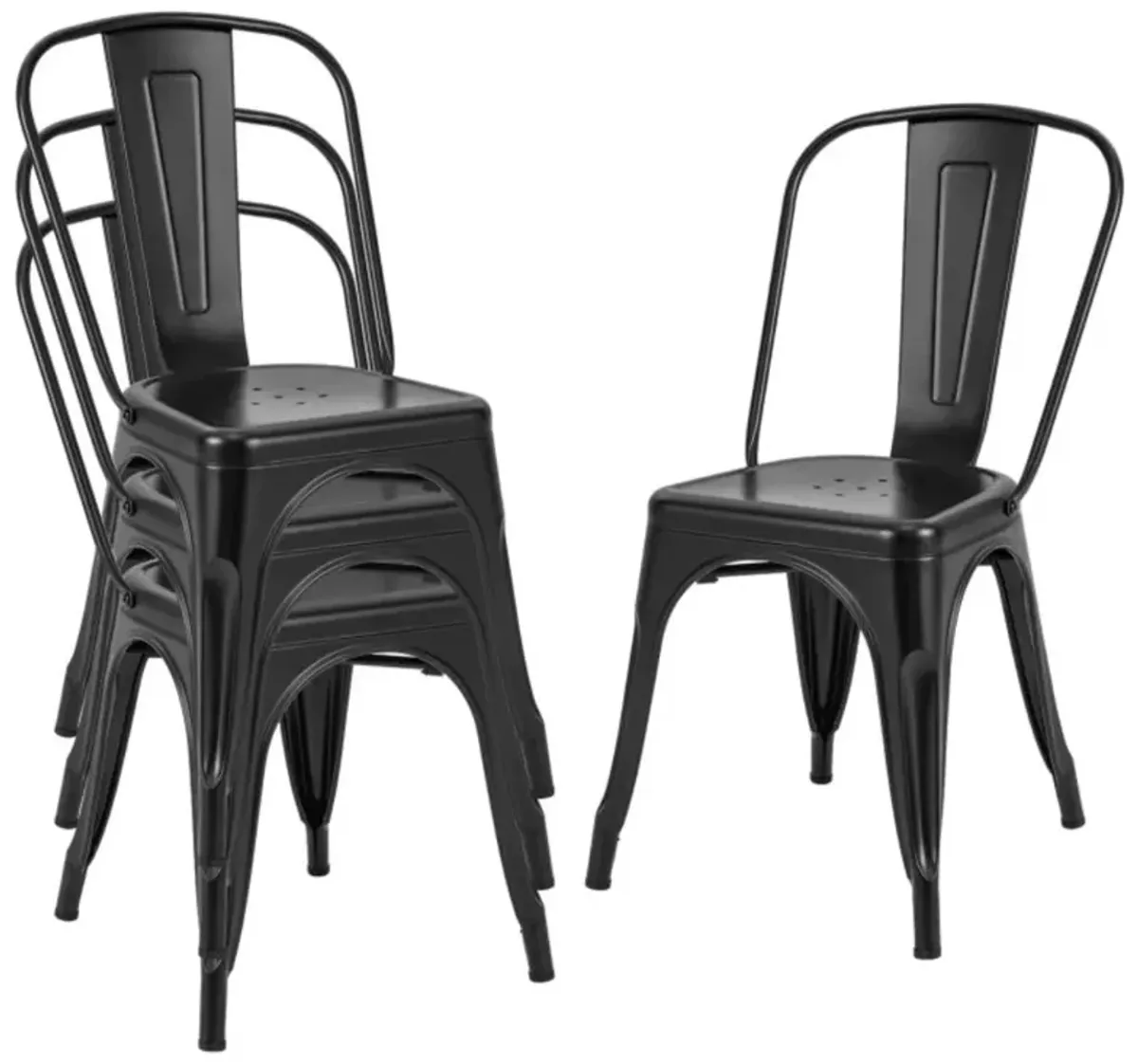 Hivvago 18 Inch Set of 4 Metal Dining Chair with Stackable Design