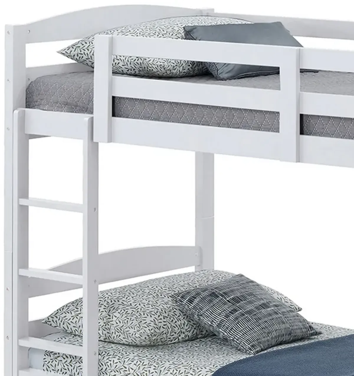 Sifa Twin Bunk Bed, Convenient Ladder, Arch Slat Design, White Solid Wood