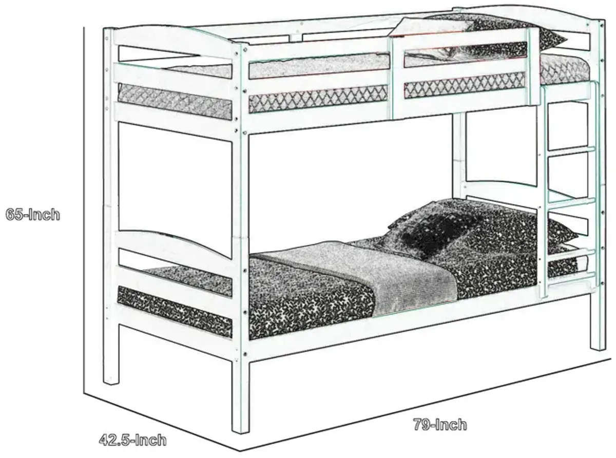 Sifa Twin Bunk Bed, Convenient Ladder, Arch Slat Design, White Solid Wood