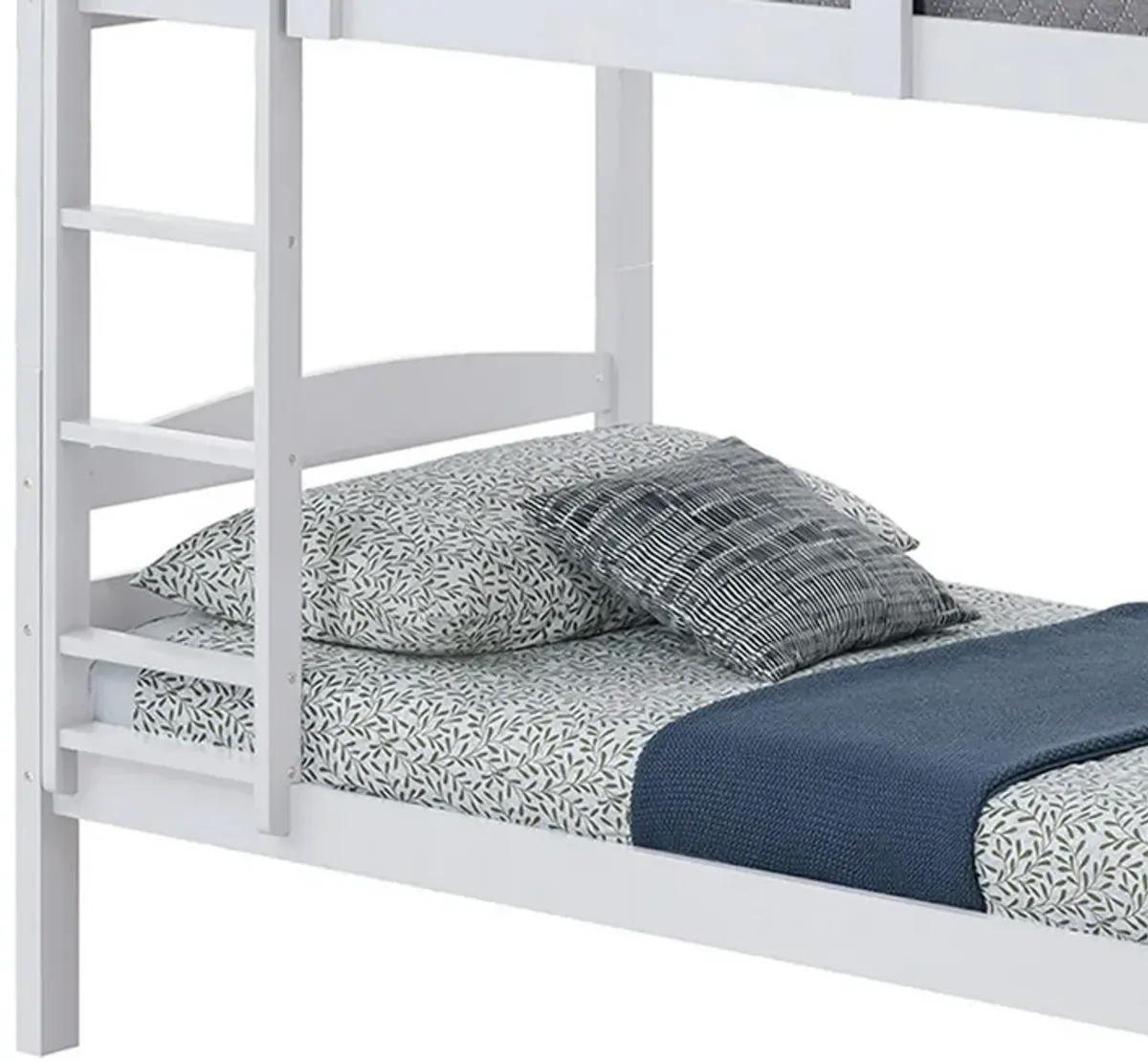 Sifa Twin Bunk Bed, Convenient Ladder, Arch Slat Design, White Solid Wood