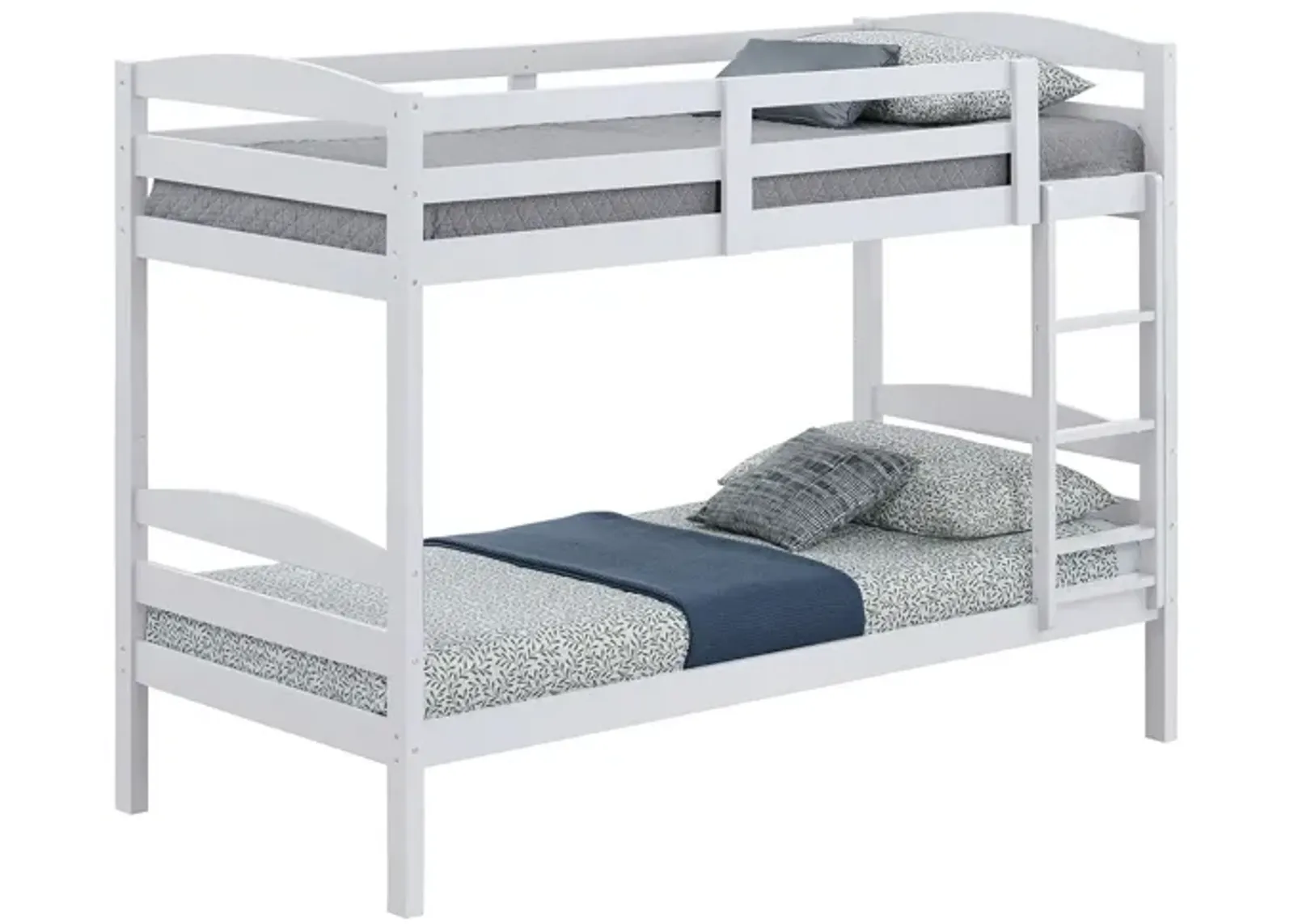 Sifa Twin Bunk Bed, Convenient Ladder, Arch Slat Design, White Solid Wood