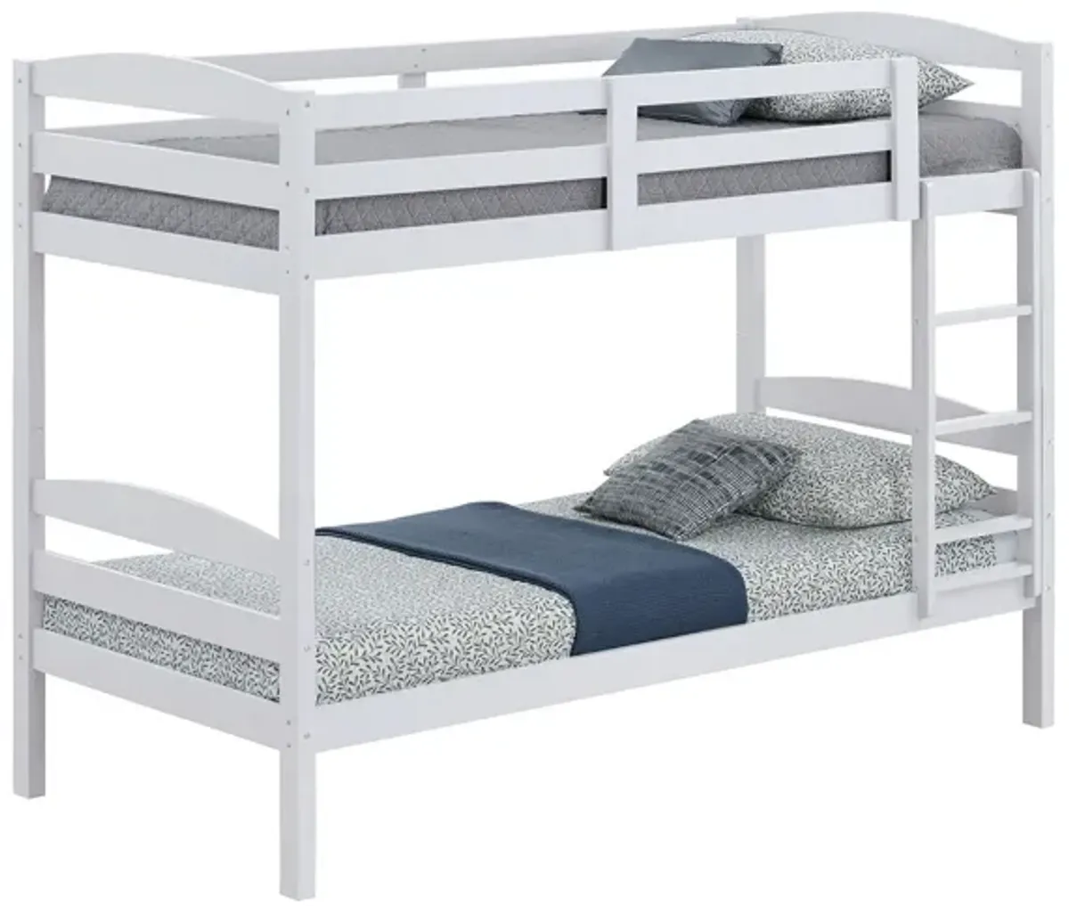 Sifa Twin Bunk Bed, Convenient Ladder, Arch Slat Design, White Solid Wood