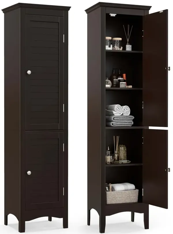 Costway Tall Bathroom Floor Cabinet Narrow Linen Tower with 2 Doors & Adjustable Shelf Grey