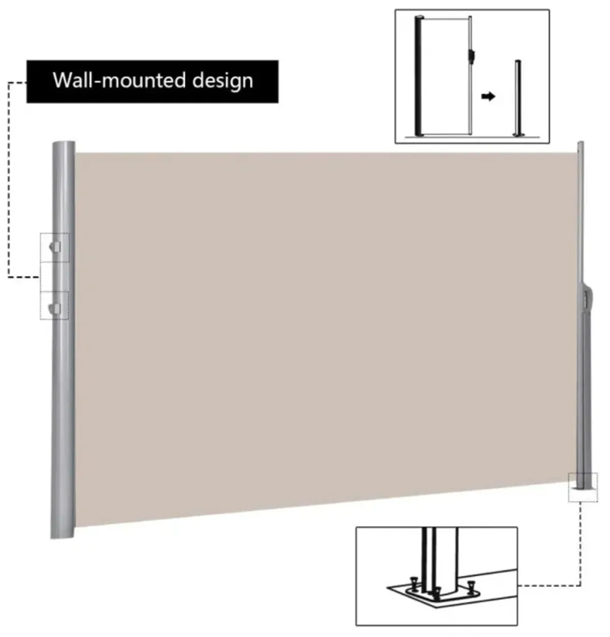 Hivvago 118.5 x 71 Inch Patio Retractable Folding Side Awning Screen