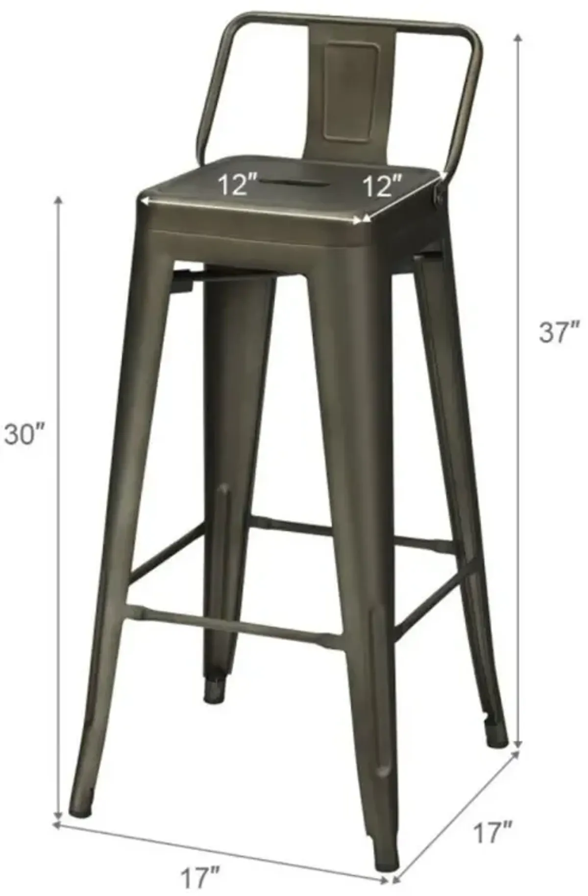 Hivvago 30 Inch Set of 4 Metal Counter Height Barstools with Low Back and Rubber Feet