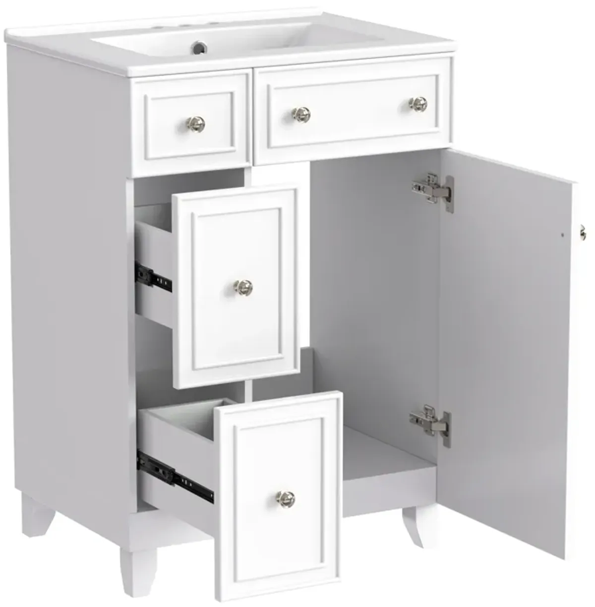 Whisen 24" Bathroom Storage Cabinet Bathroom Vanity with Ceramic Sink and 2 Drawers