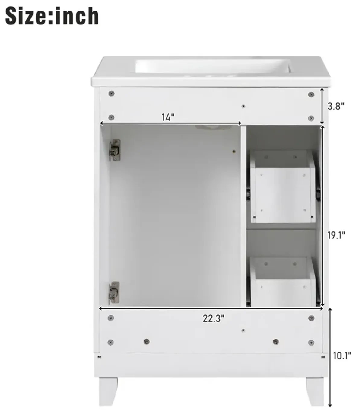 Whisen 24" Bathroom Storage Cabinet Bathroom Vanity with Ceramic Sink and 2 Drawers