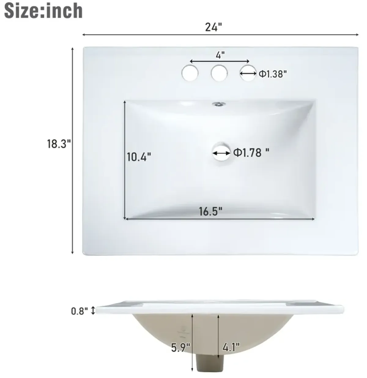 Whisen 24" Bathroom Storage Cabinet Bathroom Vanity with Ceramic Sink and 2 Drawers