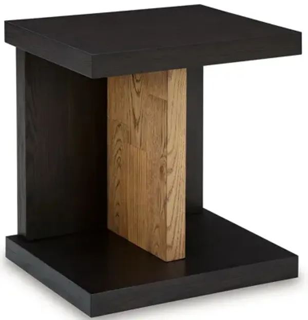 Copa Chairside End Table, Dual USB Port, 22 Inch Oak Brown and Black - Benzara