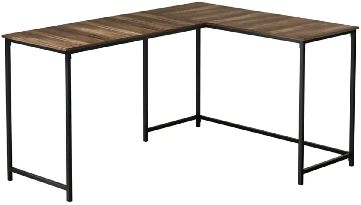 Monarch Specialties I 7391 Computer Desk, Home Office, Corner, 58"L, L Shape, Work, Laptop, Metal, Laminate, Brown, Black, Contemporary, Modern