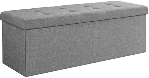 Zok 43 Inch Folding Storage Ottoman Bench, Tufted, Removable Top, Gray - Benzara