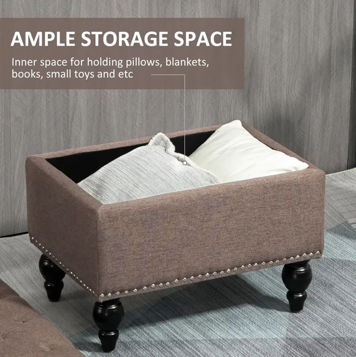 Fabric Dual-Use Ottoman: Button-Tufted Storage Bench Coffee Table