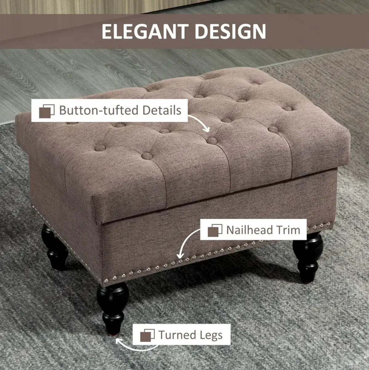 Fabric Dual-Use Ottoman: Button-Tufted Storage Bench Coffee Table