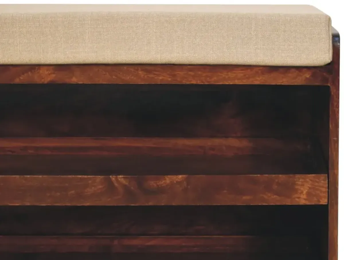 Artisan Furniture Solid Wood California Walnut & Mud Linen Pull out Shoe Bench