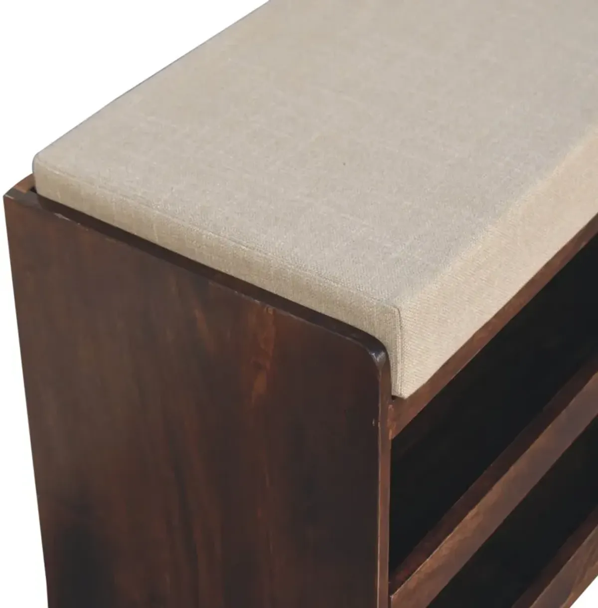 Artisan Furniture Solid Wood California Walnut & Mud Linen Pull out Shoe Bench