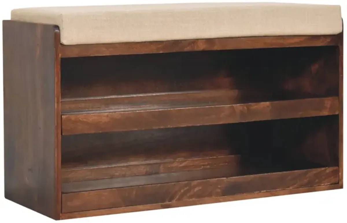 Artisan Furniture Solid Wood California Walnut & Mud Linen Pull out Shoe Bench