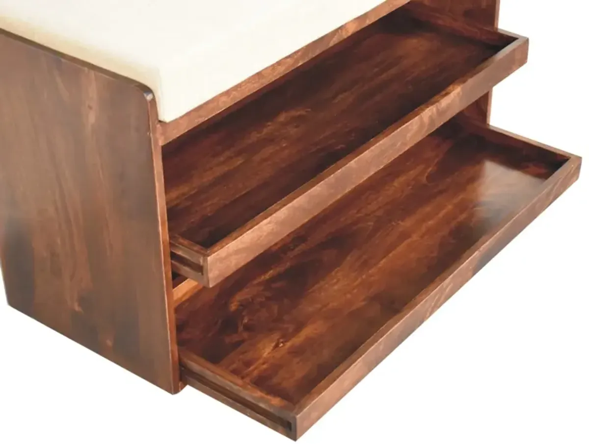 Artisan Furniture Solid Wood California Walnut & Mud Linen Pull out Shoe Bench