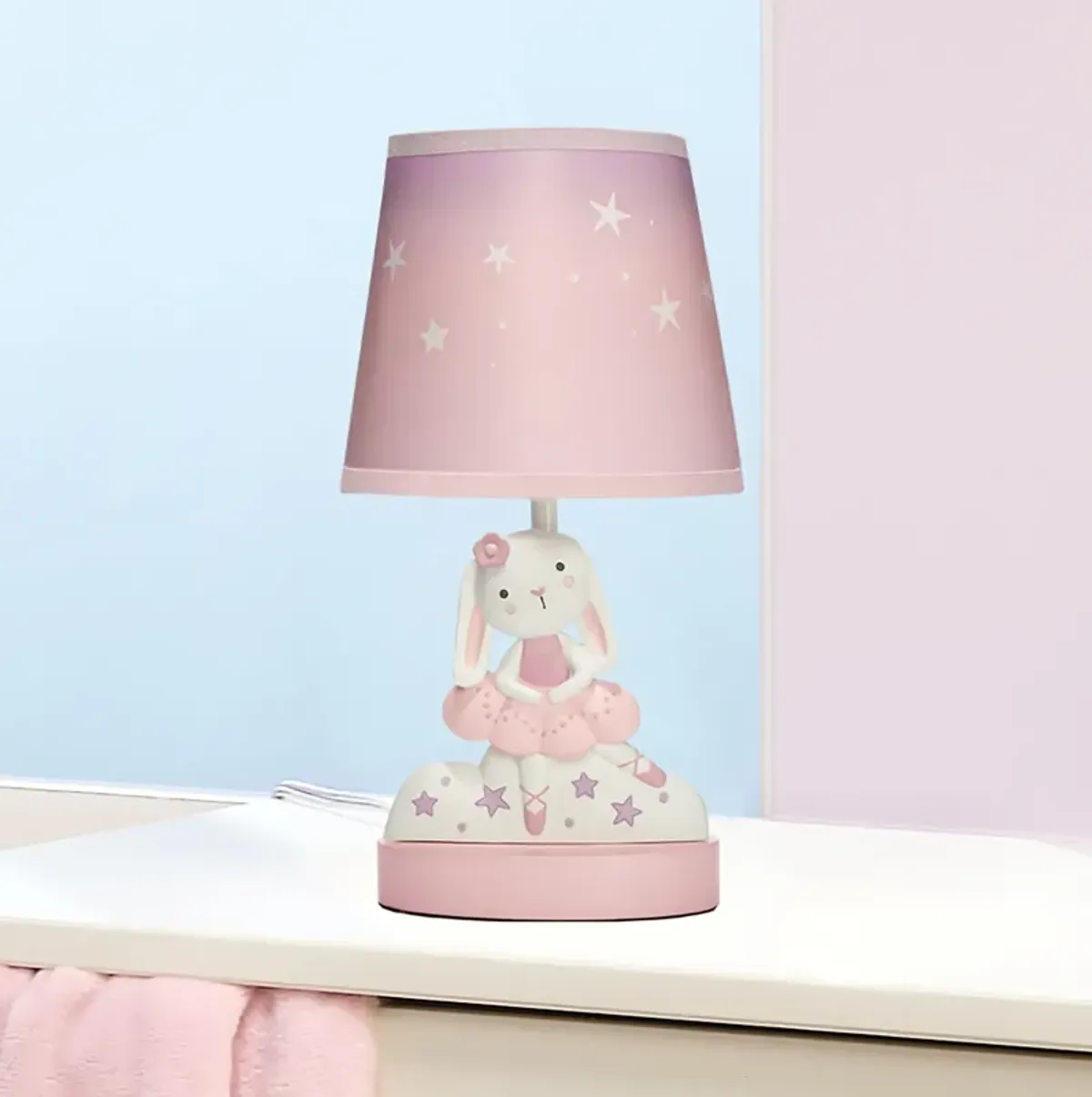 Bedtime Originals Tiny Dancer Bunny & Stars Pink Nursery Lamp with Shade & Bulb